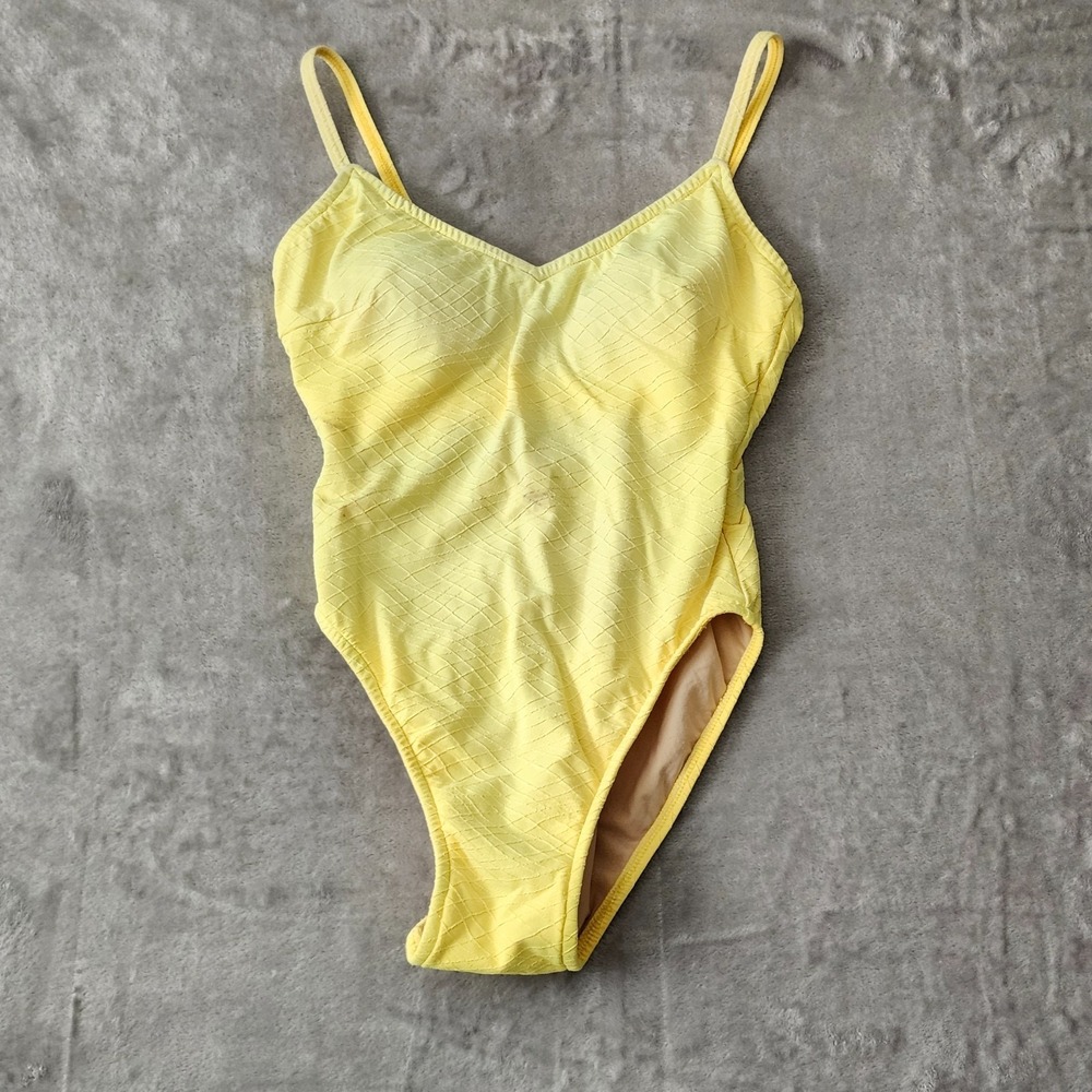 Vintage 90s One Piece Swimsuit Yellow Starburst‎ Bathing Suit Womens 10 Padded